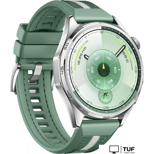 Умные часы Huawei Watch GT 6 46 мм (серебристый, с зеленым плетеным ремешком, международная версия)