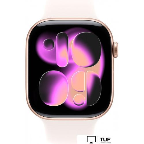 Умные часы Apple Watch Series 11 46 мм (алюминиевый корпус, розовое золото/легкие румяна, спортивный силиконовый ремешок M/L)