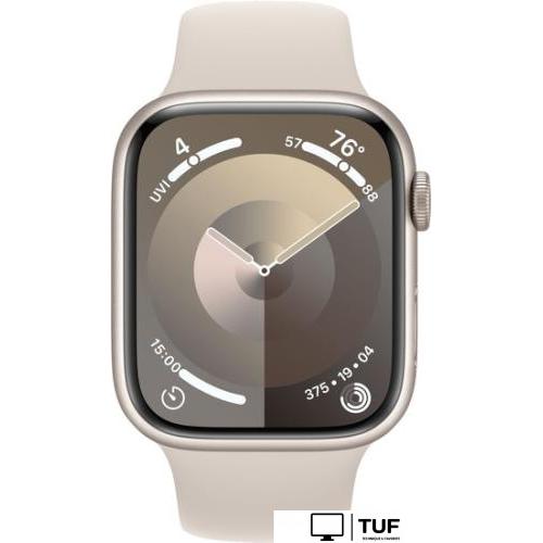 Умные часы Apple Watch Series 9 45 мм (алюминиевый корпус, звездный свет/звездный свет, спортивный силиконовый ремешок M/L)