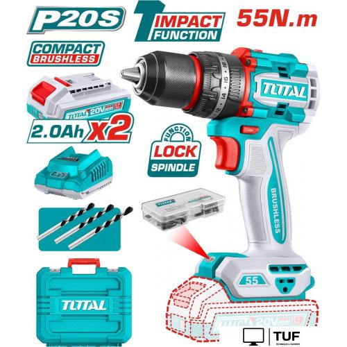Ударная дрель-шуруповерт Total TIDLI20558 (с 2-мя АКБ, кейс)