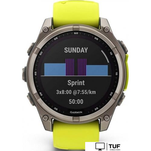 Умные часы Garmin Fenix 8 Solar, Sapphire 47мм (титановый серый с желтым ремешком)