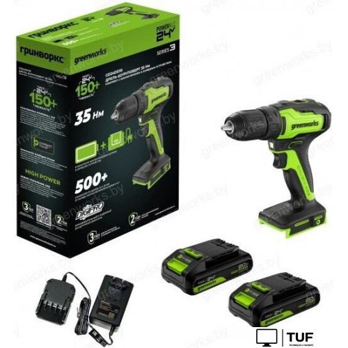 Дрель-шуруповерт Greenworks GD24DD35K2 3704007CUC (с 2-мя АКБ)