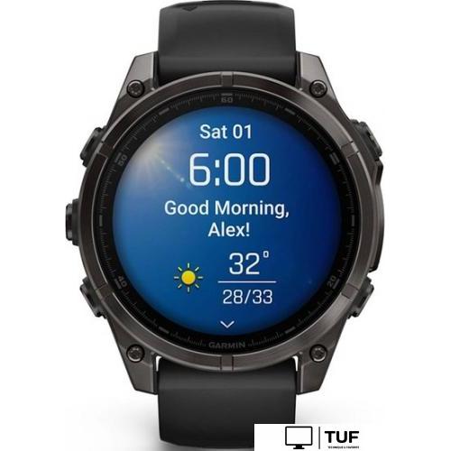 Умные часы Garmin Fenix 8 Sapphire, Titanium 47мм (угольно-черный DLC, пепельно-черный силиконовый ремешок)
