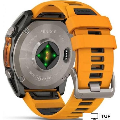 Умные часы Garmin Fenix 8 Sapphire 51мм (титановый, оранжевый силиконовый ремешок)