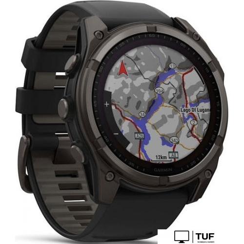 Умные часы Garmin Fenix 8 Solar, Sapphire 51мм (титановый угольно-серый с DLC-покрытием и черным ремешком)