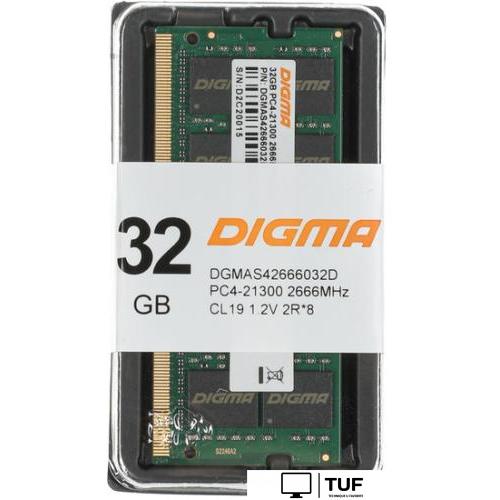 Оперативная память Digma 32ГБ DDR4 SODIMM 2666 МГц DGMAS42666032D