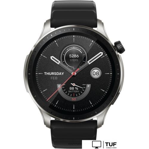 Умные часы Amazfit GTR 4 (серебристый, с черным ремешком из фторэластомера)