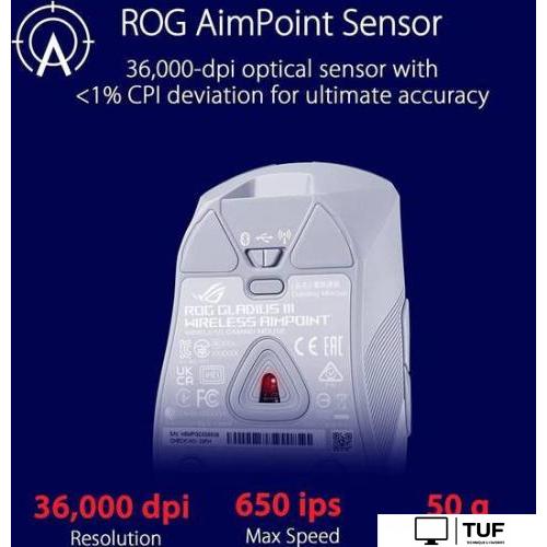 Игровая мышь ASUS ROG Gladius III Wireless AimPoint Moonlight White