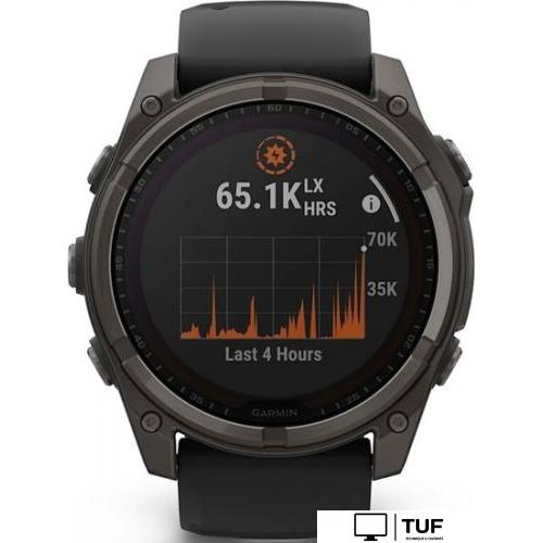 Умные часы Garmin Fenix 8 Solar, Sapphire 51мм (титановый угольно-серый с DLC-покрытием и черным ремешком)