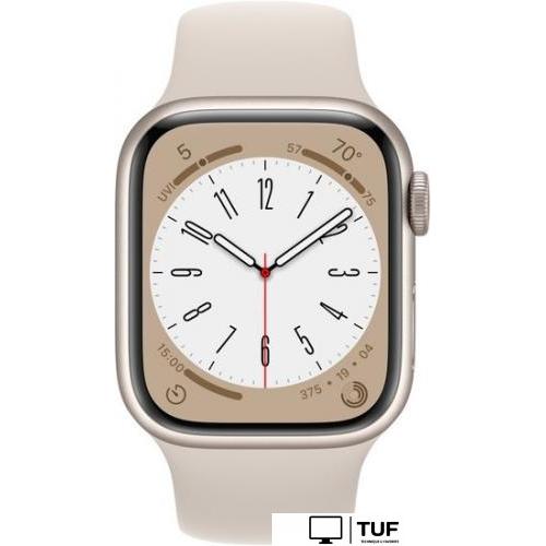 Умные часы Apple Watch Series 8 41 мм (алюминиевый корпус, звездный свет/звездный свет, спортивный силиконовый ремешок M/L)