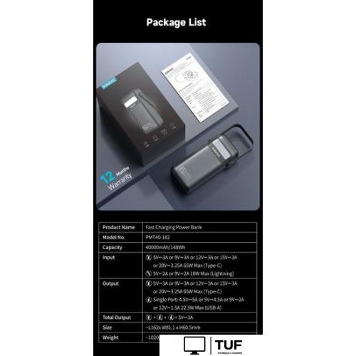 Внешний аккумулятор Romoss PMT40 Pro 40000mAh (черный)