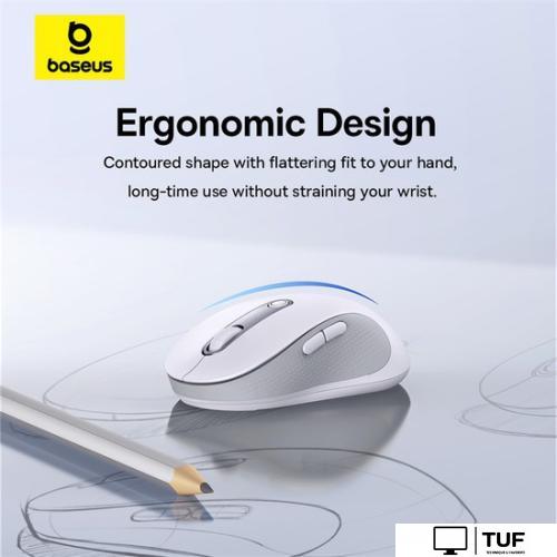 Мышь Baseus F02 Ergonomic Wireless Mouse (белый, без батарейки в комплекте)