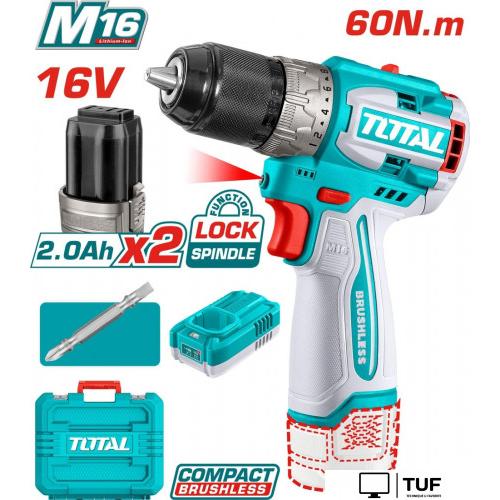 Дрель-шуруповерт Total TDLI16682 (с 2-мя АКБ, кейс)