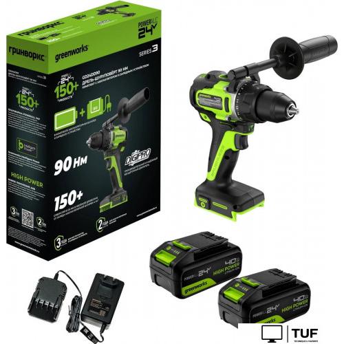 Дрель-шуруповерт Greenworks GD24DD90 3707507CUD (с 2-мя АКБ)