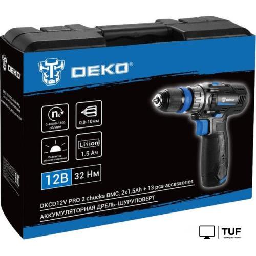 Дрель-шуруповерт Deko DKCD12V PRO 083-1004 (с 2-мя АКБ 1.5Ач, кейс)