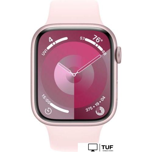 Умные часы Apple Watch Series 9 45 мм (алюминиевый корпус, розовый/розовый, спортивный силиконовый ремешок M/L)