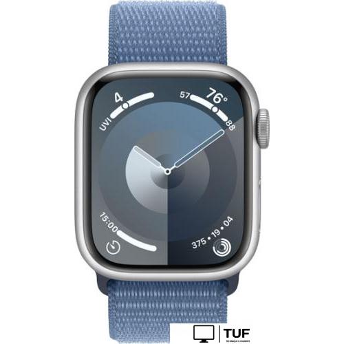 Умные часы Apple Watch Series 9 41 мм (алюминиевый корпус, серебристый/зимний синий, нейлоновый ремешок)