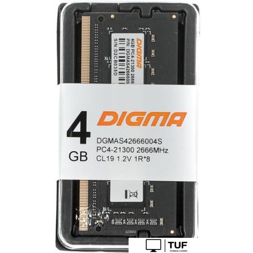 Оперативная память Digma 4ГБ DDR4 SODIMM 2666 МГц DGMAS42666004S