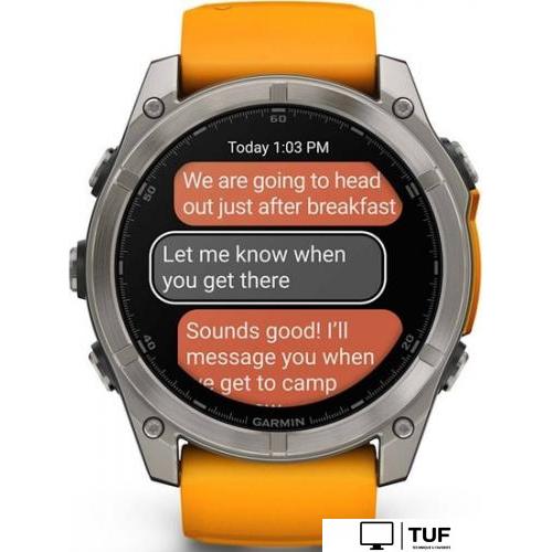 Умные часы Garmin Fenix 8 Sapphire 51мм (титановый, оранжевый силиконовый ремешок)