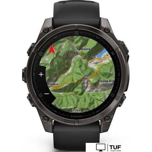 Умные часы Garmin Fenix 8 Sapphire, Titanium 47мм (угольно-черный DLC, пепельно-черный силиконовый ремешок)
