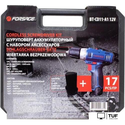 Дрель-шуруповерт FORSAGE BT-CD11-A1 (с 2-мя АКб, кейс, набор оснастки)