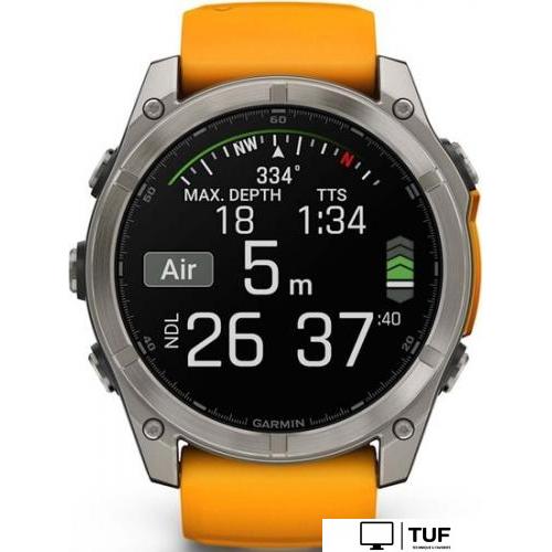 Умные часы Garmin Fenix 8 Sapphire 51мм (титановый, оранжевый силиконовый ремешок)