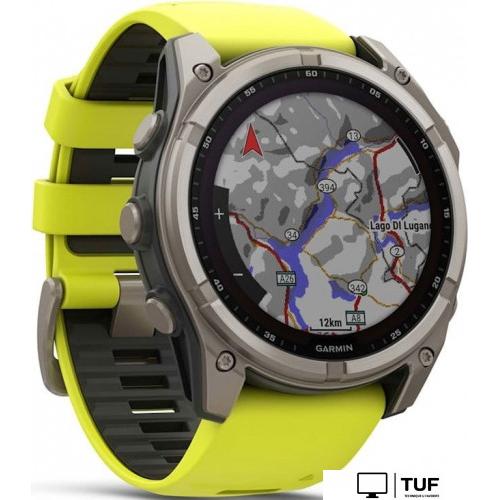 Умные часы Garmin Fenix 8 Solar, Sapphire 51мм (титановый, желтый силиконовый ремешок)
