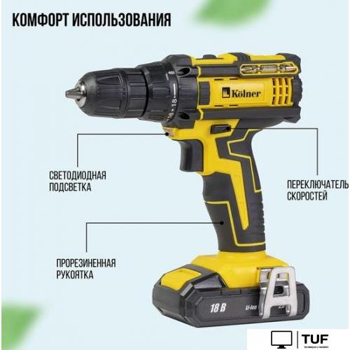 Дрель-шуруповерт Kolner KDD 18BL-2K (с 2-мя АКБ, кейс)