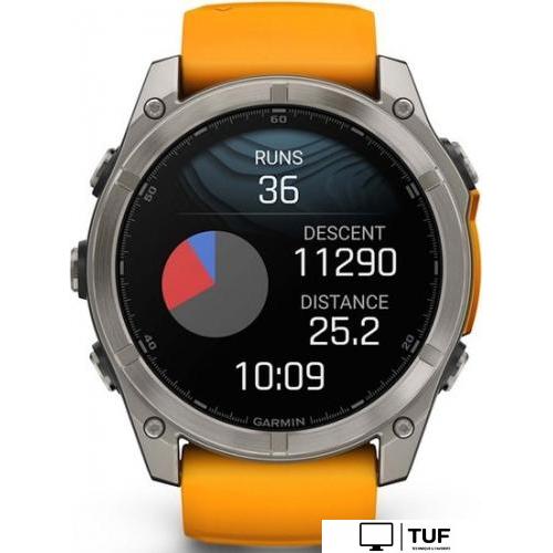 Умные часы Garmin Fenix 8 Sapphire 51мм (титановый, оранжевый силиконовый ремешок)