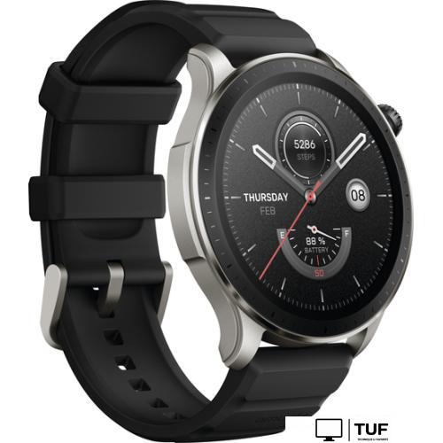 Умные часы Amazfit GTR 4 (серебристый, с черным ремешком из фторэластомера)