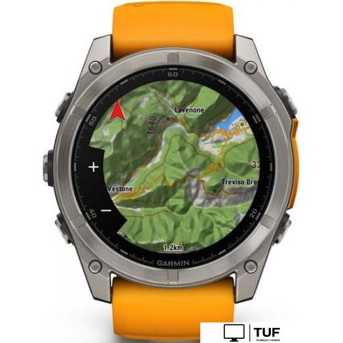 Умные часы Garmin Fenix 8 Sapphire 51мм (титановый, оранжевый силиконовый ремешок)