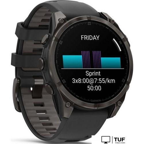 Умные часы Garmin Fenix 8 Sapphire, Titanium 47мм (угольно-черный DLC, пепельно-черный силиконовый ремешок)