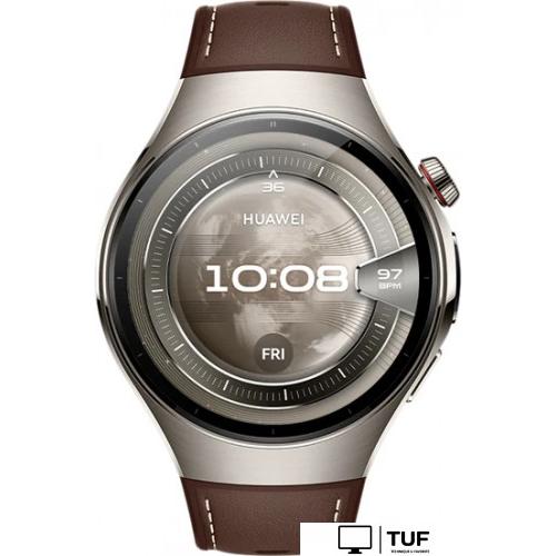 Умные часы Huawei Watch 5 46 мм (титановый, с коричневым силиконовым ремешком, международная версия)