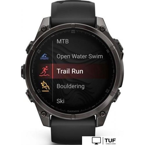 Умные часы Garmin Fenix 8 Sapphire, Titanium 47мм (угольно-черный DLC, пепельно-черный силиконовый ремешок)