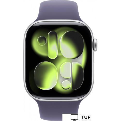 Умные часы Apple Watch Series 11 46 мм (алюминиевый корпус, серебристый/фиолетовый туман, спортивный силиконовый ремешок M/L)