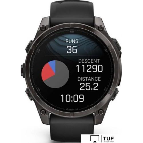 Умные часы Garmin Fenix 8 Sapphire, Titanium 47мм (угольно-черный DLC, пепельно-черный силиконовый ремешок)