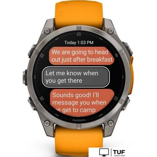 Умные часы Garmin Fenix 8 Sapphire, Titanium 47мм (светло-серый, оранжевый силиконовый ремешок)
