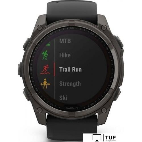 Умные часы Garmin Fenix 8 Solar, Sapphire 51мм (титановый угольно-серый с DLC-покрытием и черным ремешком)