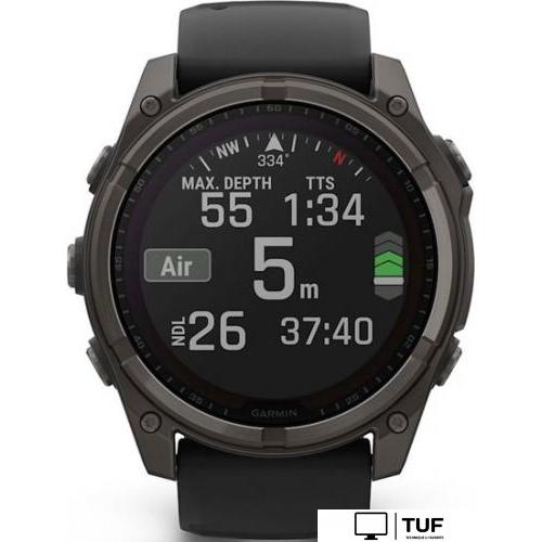 Умные часы Garmin Fenix 8 Solar, Sapphire 51мм (титановый угольно-серый с DLC-покрытием и черным ремешком)
