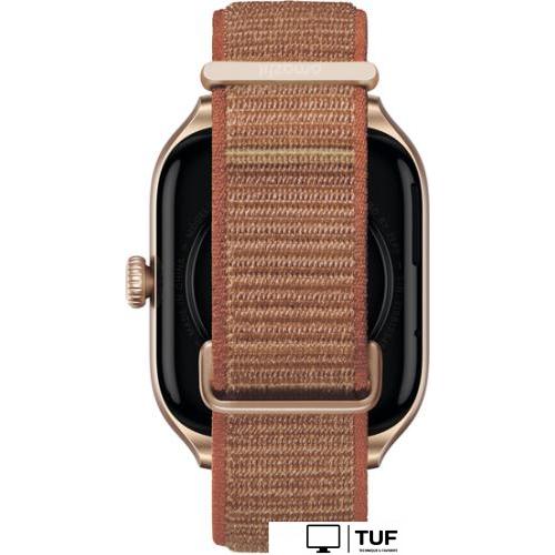 Умные часы Amazfit GTS 4 (золотистый, с коричневым нейлоновым ремешком)