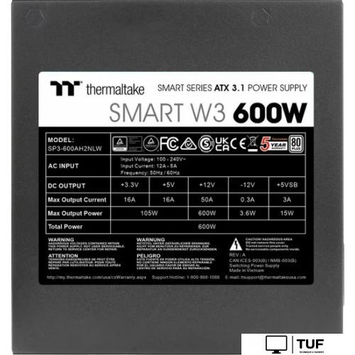 Блок питания Thermaltake Smart W3 600W PS-SPW-0600NNFAWE-1