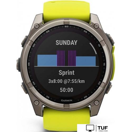 Умные часы Garmin Fenix 8 Solar, Sapphire 51мм (титановый, желтый силиконовый ремешок)