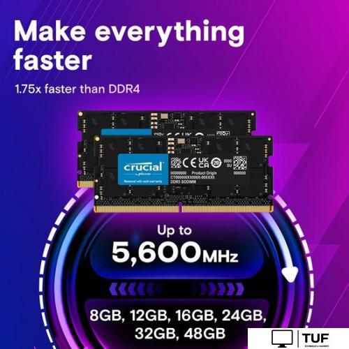 Оперативная память Crucial 8ГБ DDR5 SODIMM 4800МГц CT8G48C40S5