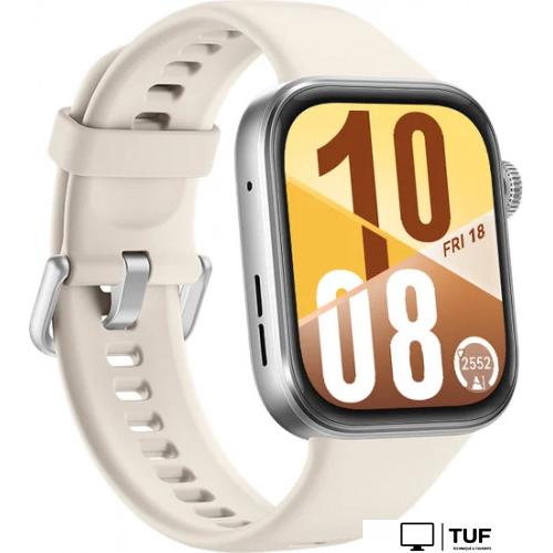 Умные часы Huawei Watch FIT 4 (серебристый, с бежевым силиконовым ремешком, международная версия)