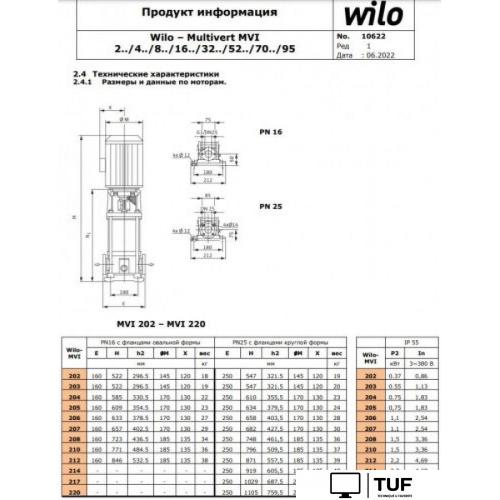 Многоступенчатый насос Wilo MVI 812-1/25/E/3-380-50-2