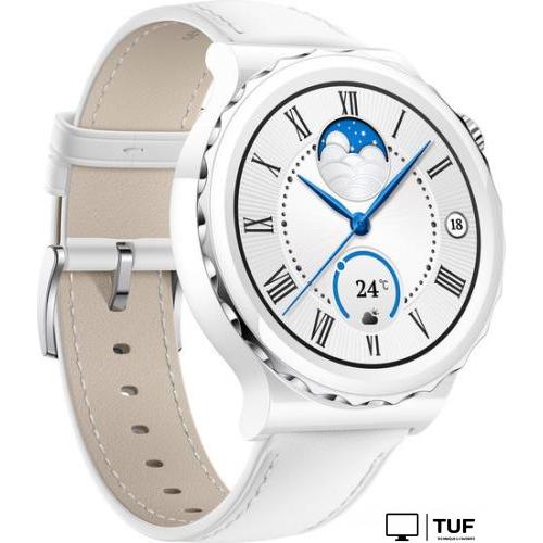 Умные часы Huawei Watch GT 3 Pro Ceramic 43 мм (белый/кожа)