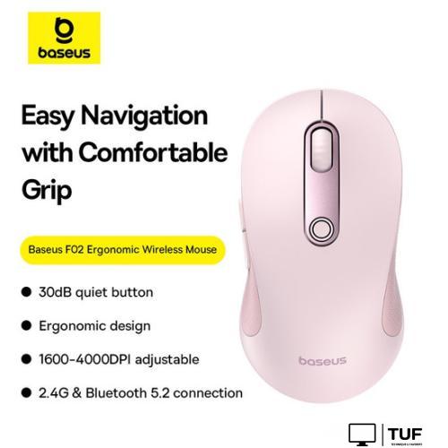 Мышь Baseus F02 Ergonomic Wireless Mouse (розовый, без батарейки в комплекте)
