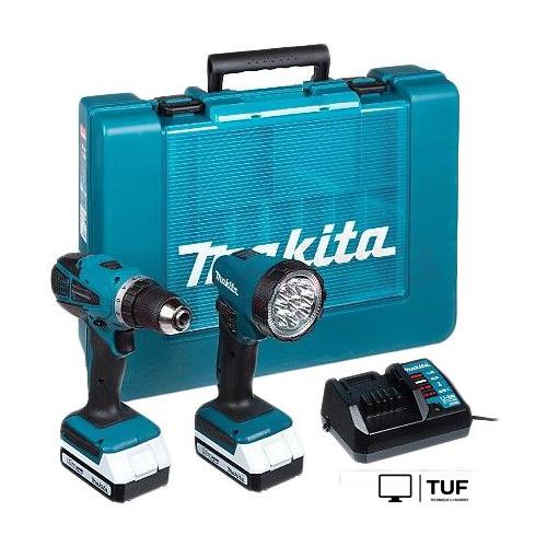 Дрель-шуруповерт Makita DF457DWLE (с 2-мя АКБ, фонарь, кейс)