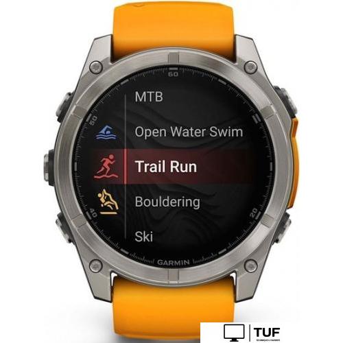 Умные часы Garmin Fenix 8 Sapphire 51мм (титановый, оранжевый силиконовый ремешок)