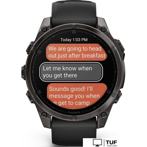 Умные часы Garmin Fenix 8 Sapphire, Titanium 47мм (угольно-черный DLC, пепельно-черный силиконовый ремешок)